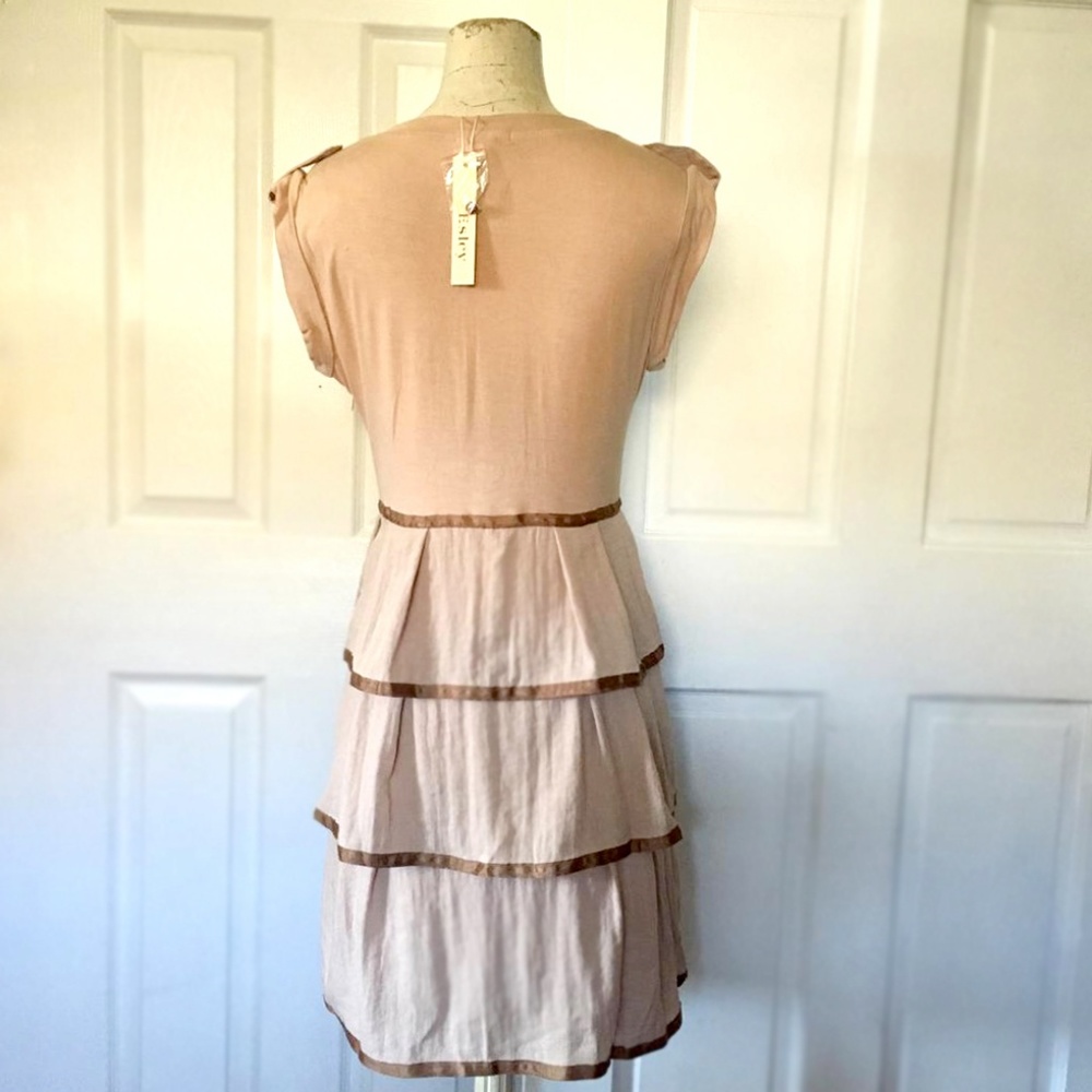 Esley Ballerina Tierred Dress Champagne Linen - Picture 2 of 4
